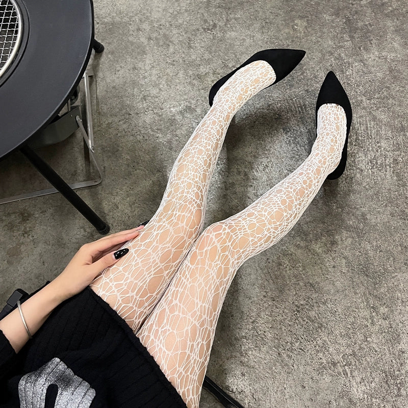 Fishing net socks for women, irregular woven hollow pantyhose