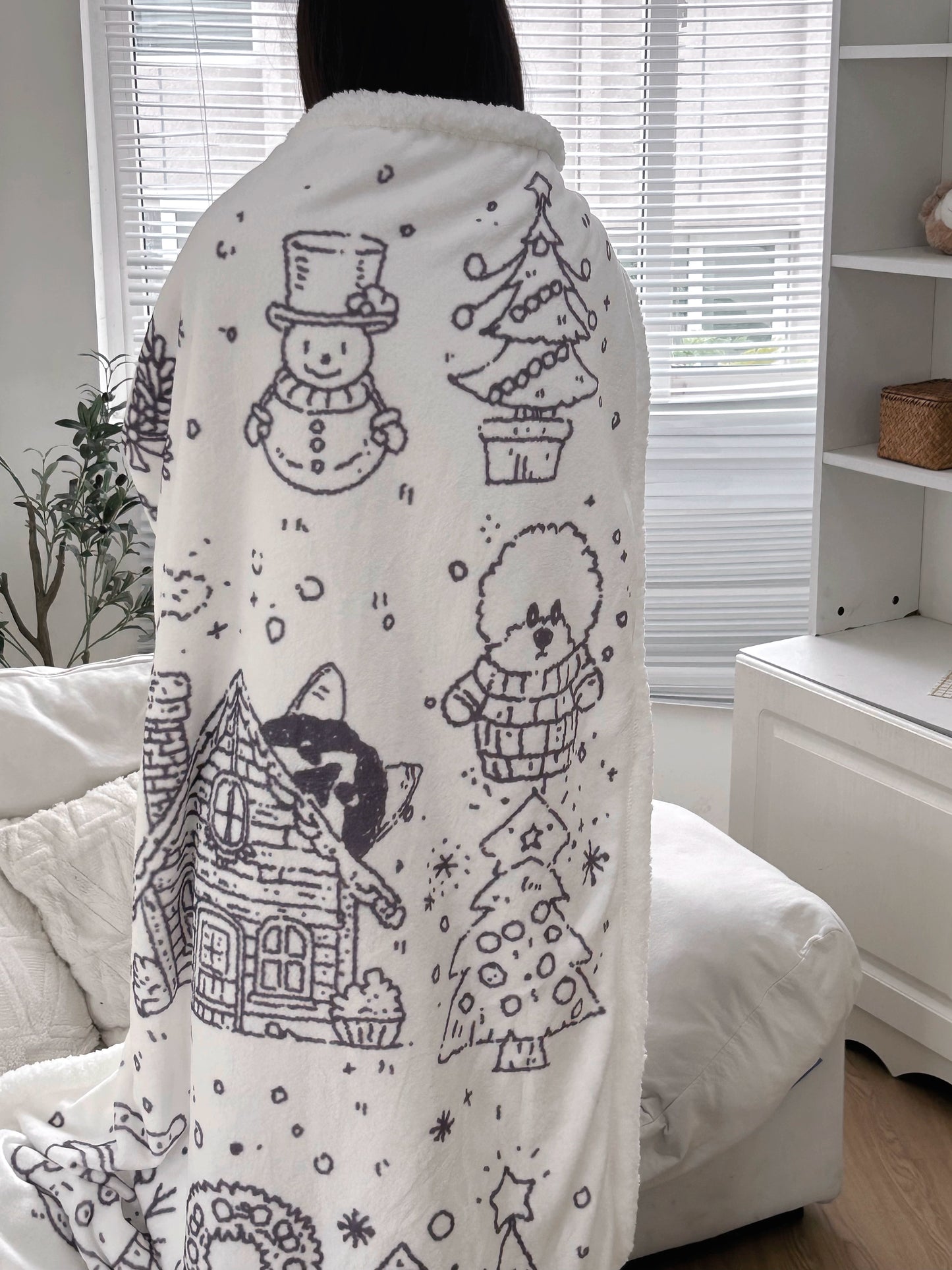 Snow Christmas flannel lamb wool double-layer thick blanket