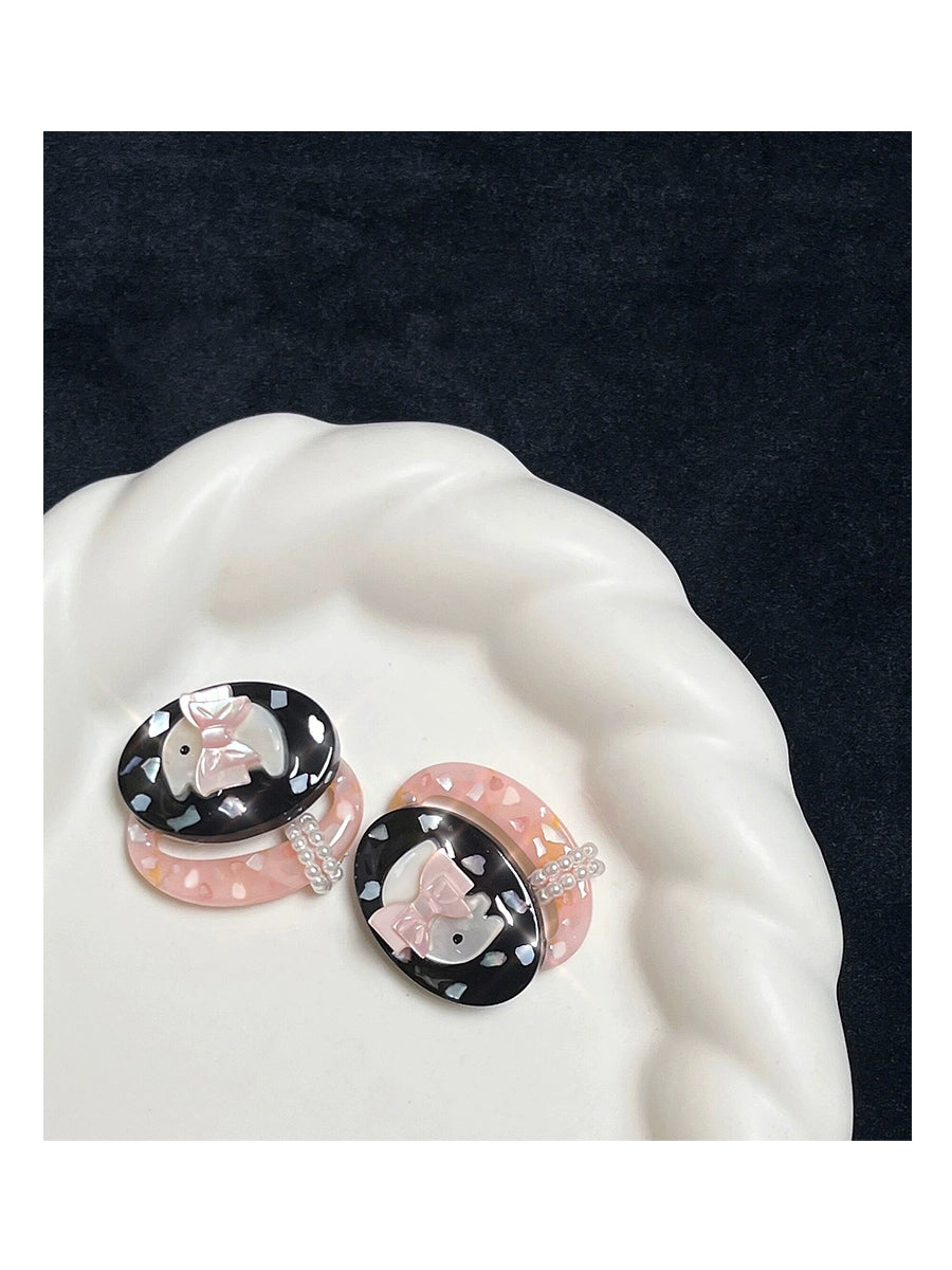 ~* Jade powder box elephant *~Dragon Palace Zoo elephant shaped sparkling shell pearl earrings