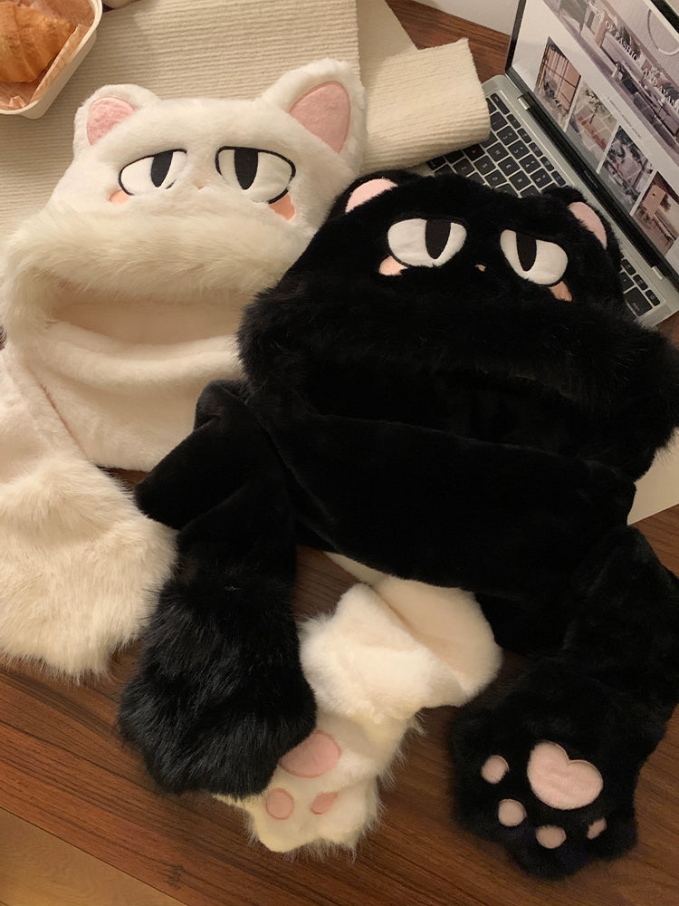 Cute cat plush hat and scarf in one