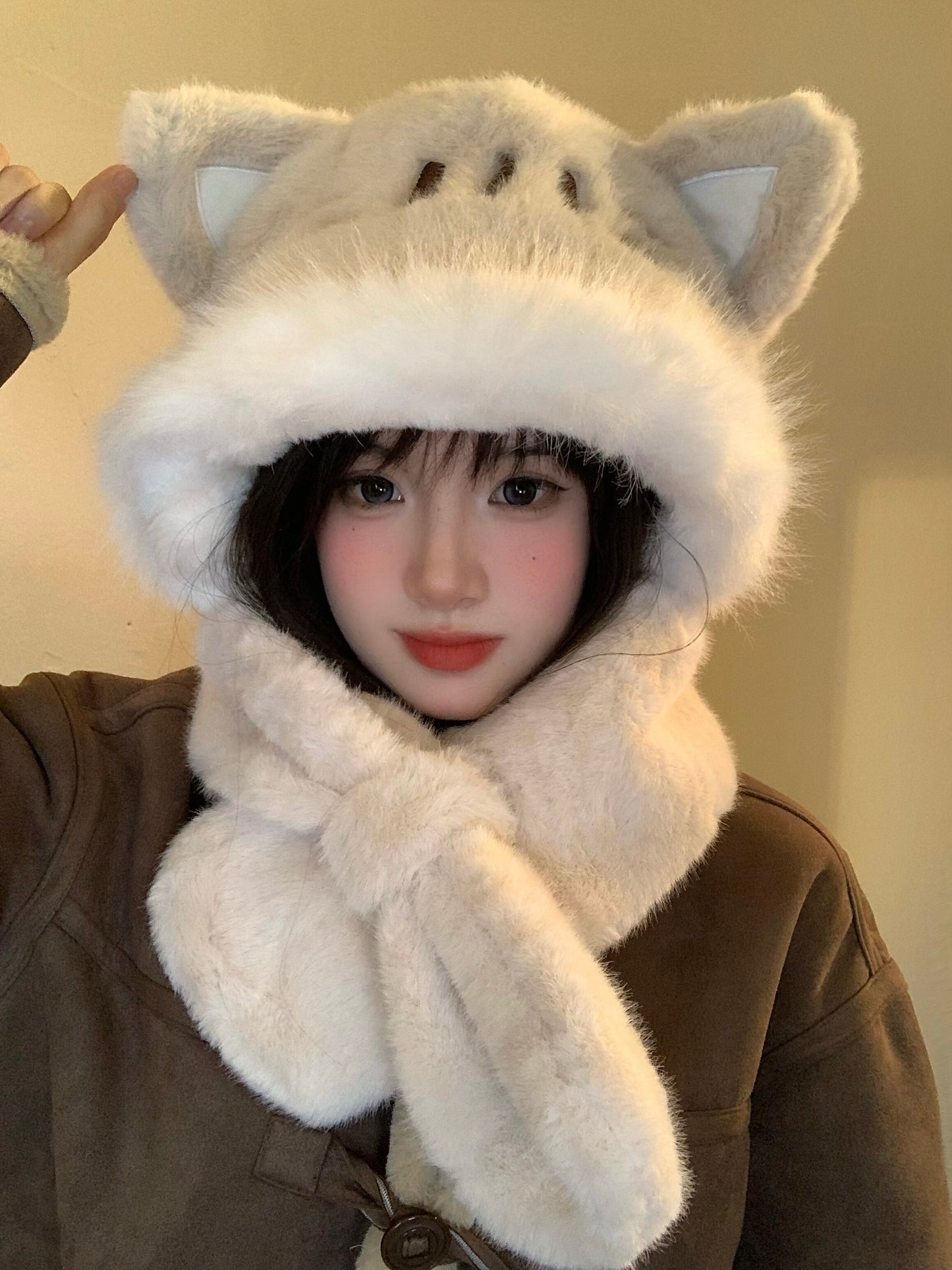 Cute kitten hat scarf in one