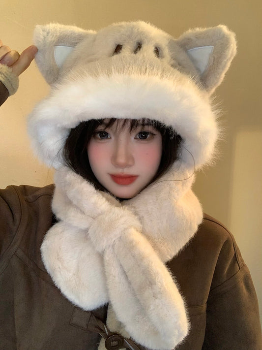 Cute kitten hat scarf in one