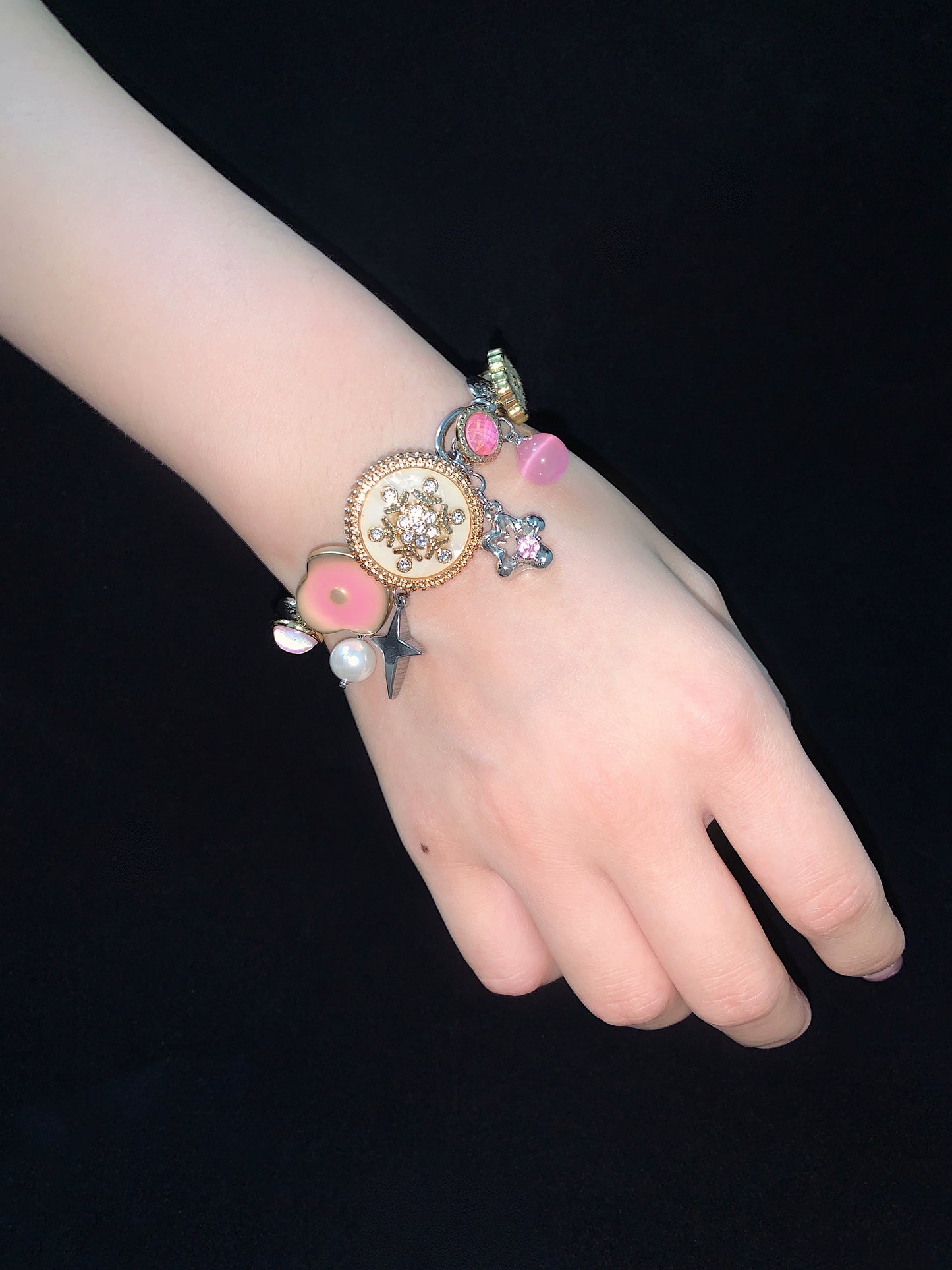 Golden Pink Beauty "Butterfly Button Titanium Steel Joker Bracelet Necklace