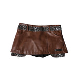 Y2K Shibuya Spice Girl Leather Leopard Print Two-Piece Set