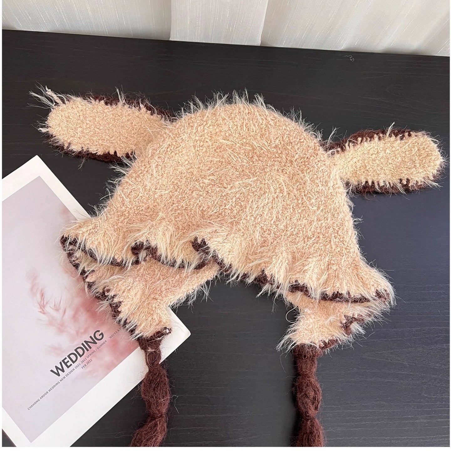 Pink rabbit ear plush knitted ear protection cap