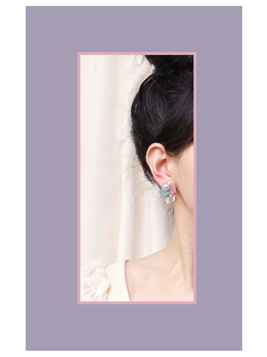 *Yuesheng Department Store *~Moon and handbag~Water ripple sparkling pearl luster geometric beauty earrings