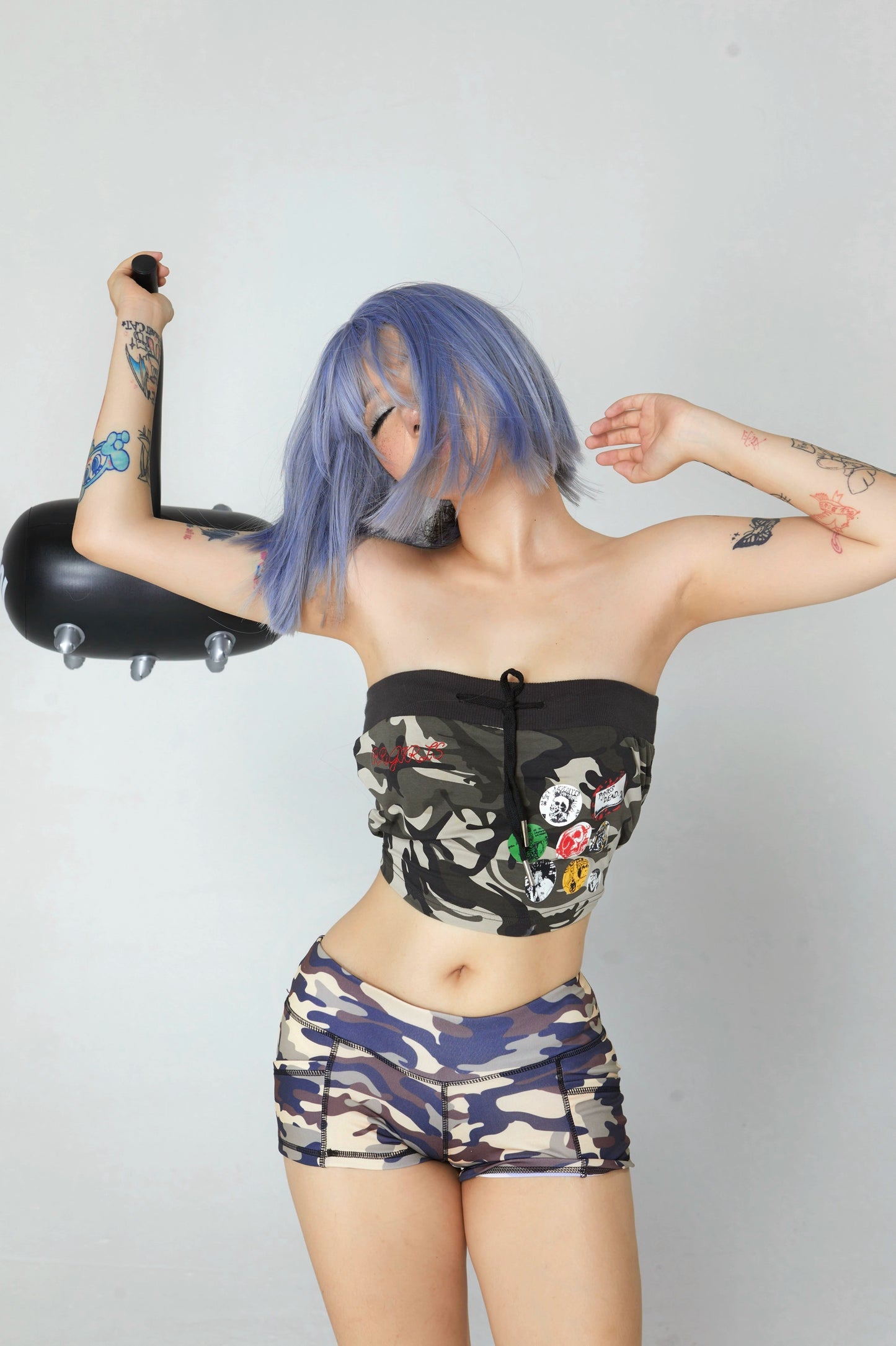 Embroidered punk camouflage tube top