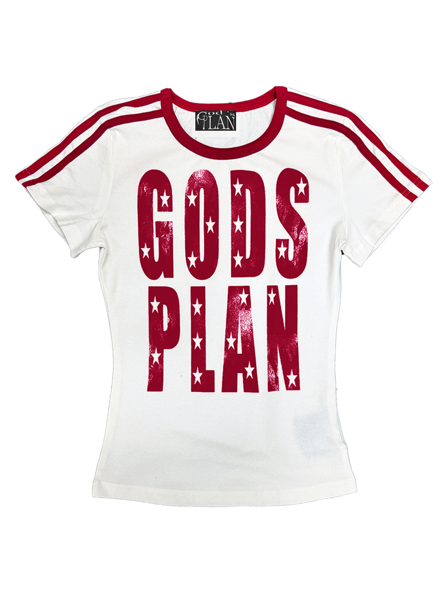 Dark round neck letter color blocked printed short sleeved shirt