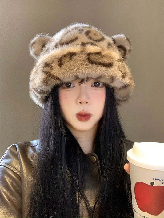 Little Bear Ears Leopard Pattern Plush Hat