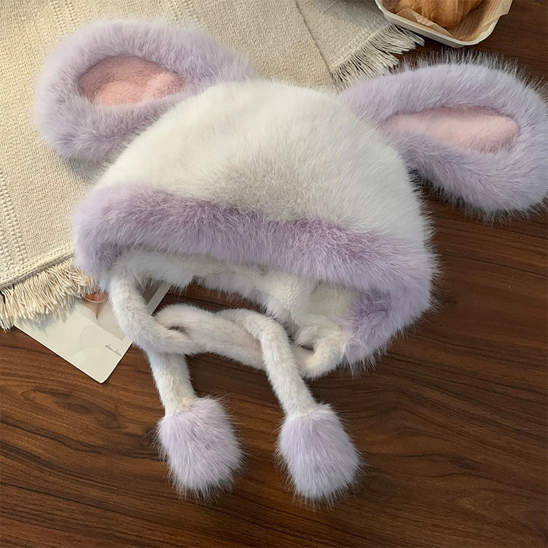 Cute rabbit ear plush hat