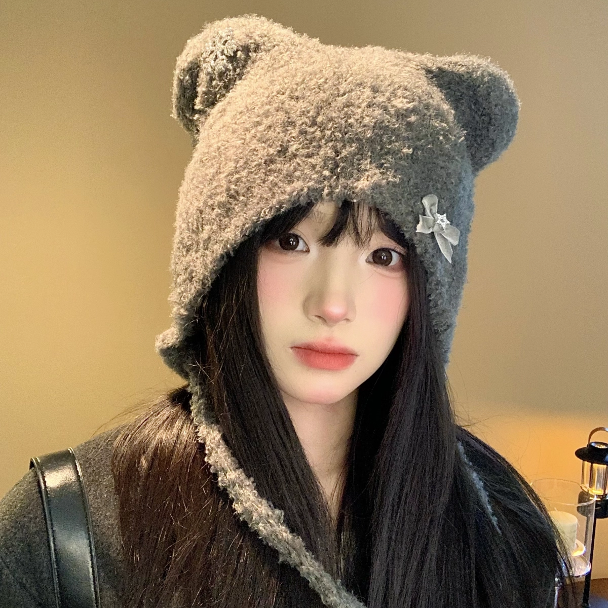 Black cat ear woolen hat