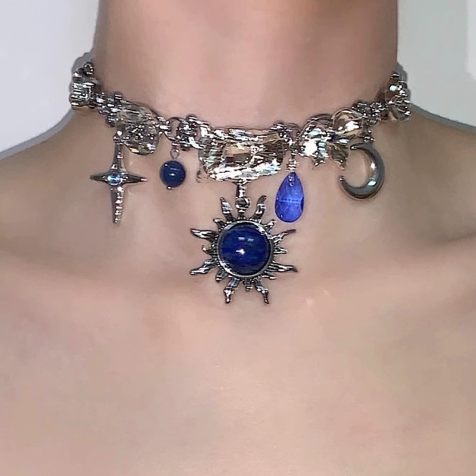 Zeus "lapis lazuli sun star moon pendant necklace choker