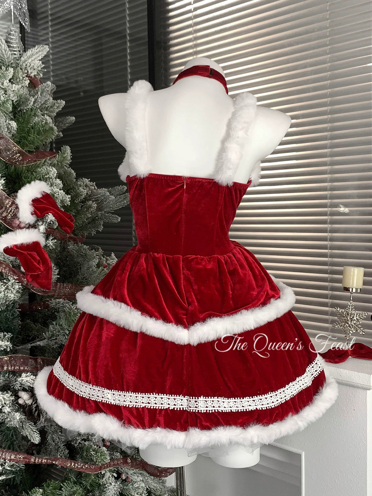 Red velvet camisole dress