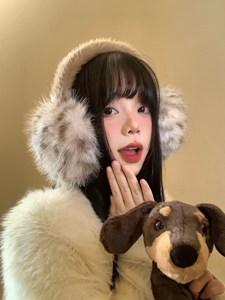 Leopard print plush earmuffs