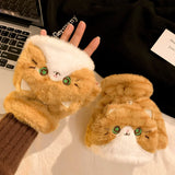 Lanhua Cat Flip up Half Finger Plush Gloves