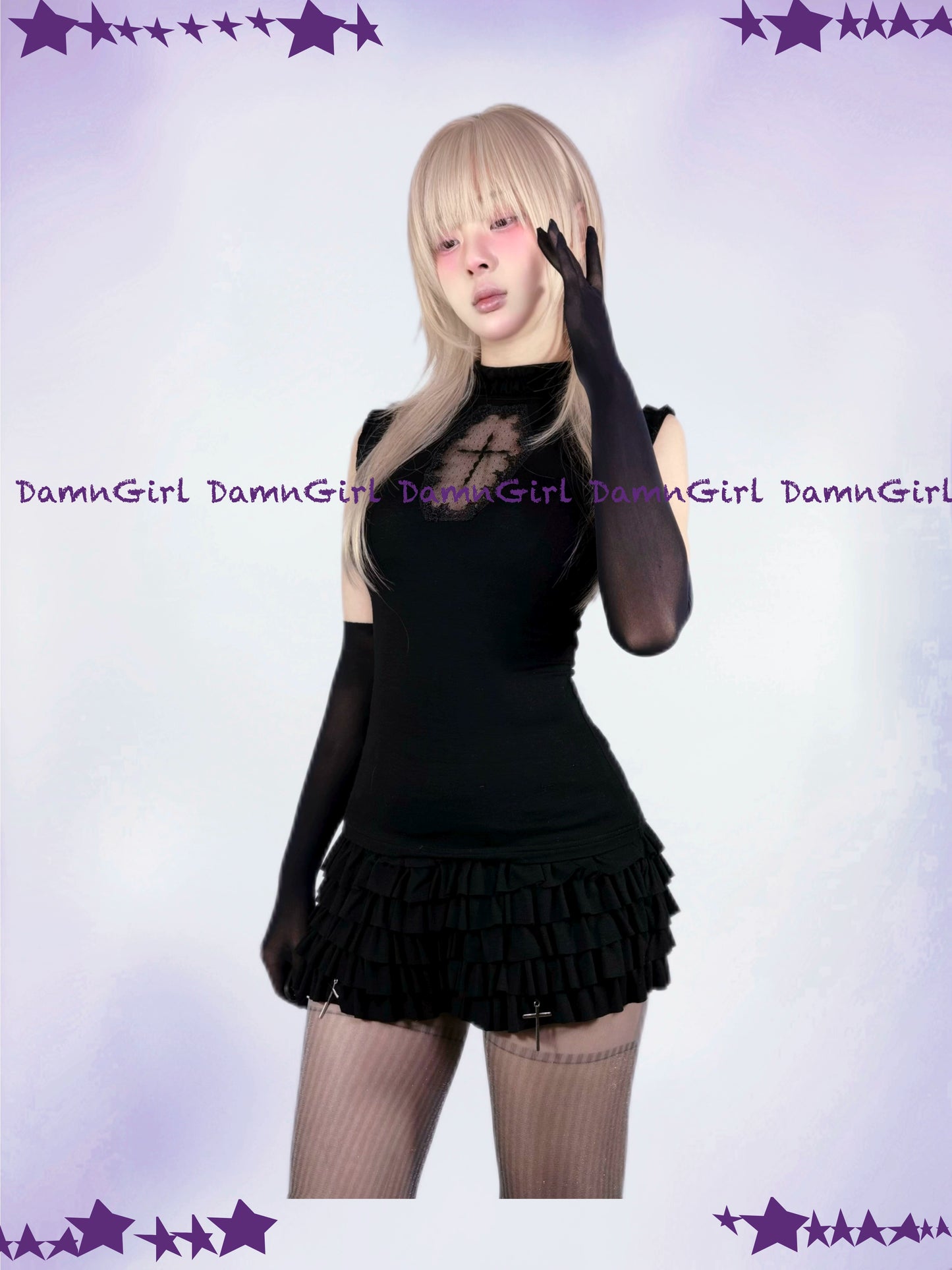 Star Bone Cross Dark Gothic Cross Hollow Vest Cake Skirt Pants