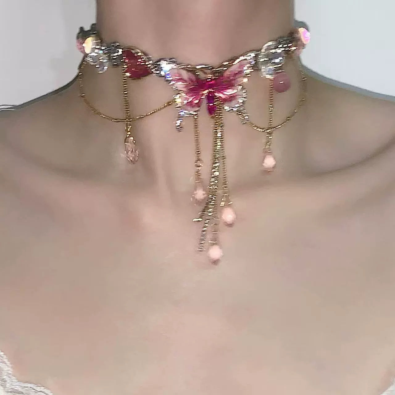 Pink Fairy Butterfly Titanium Choker