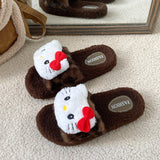Brown Hello Kitty Plush Slippers
