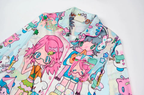 Cartoon Two Girls German Velvet Pajamas