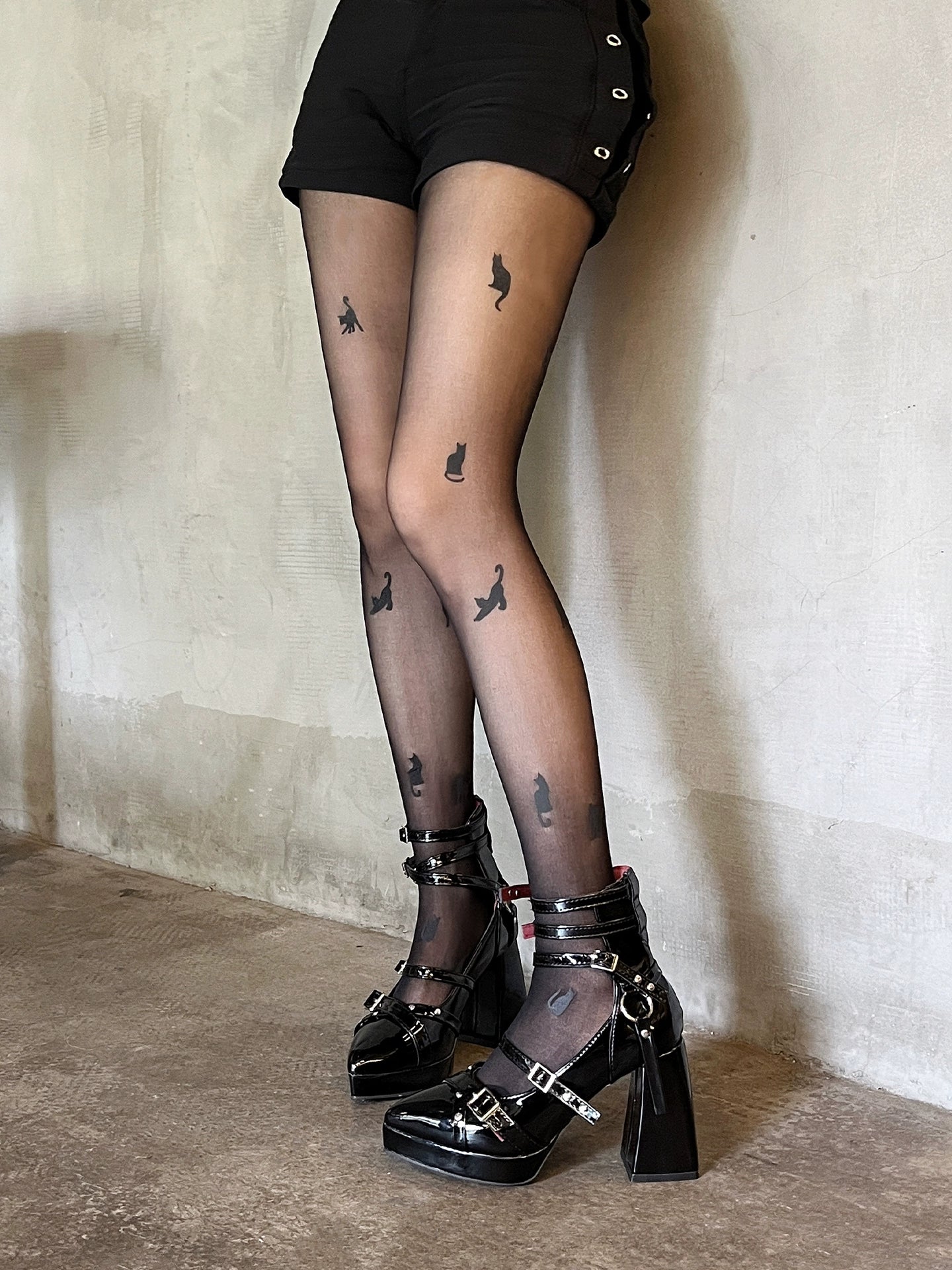 Black stockings ultra-thin pantyhose cat print