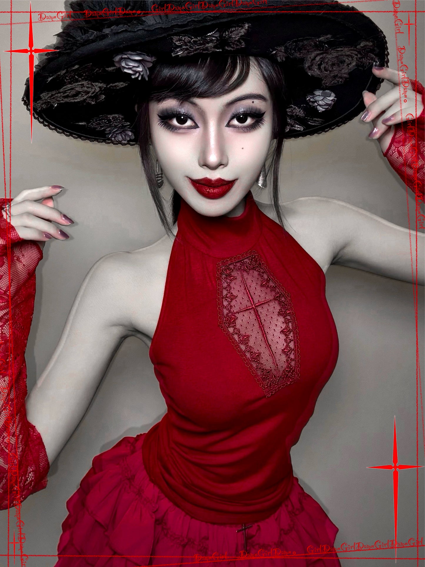 Dark Gothic style cross embroidered hollow vest