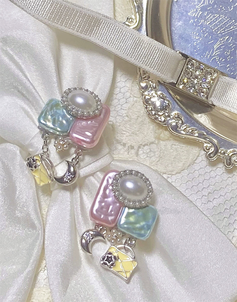 *Yuesheng Department Store *~Moon and handbag~Water ripple sparkling pearl luster geometric beauty earrings