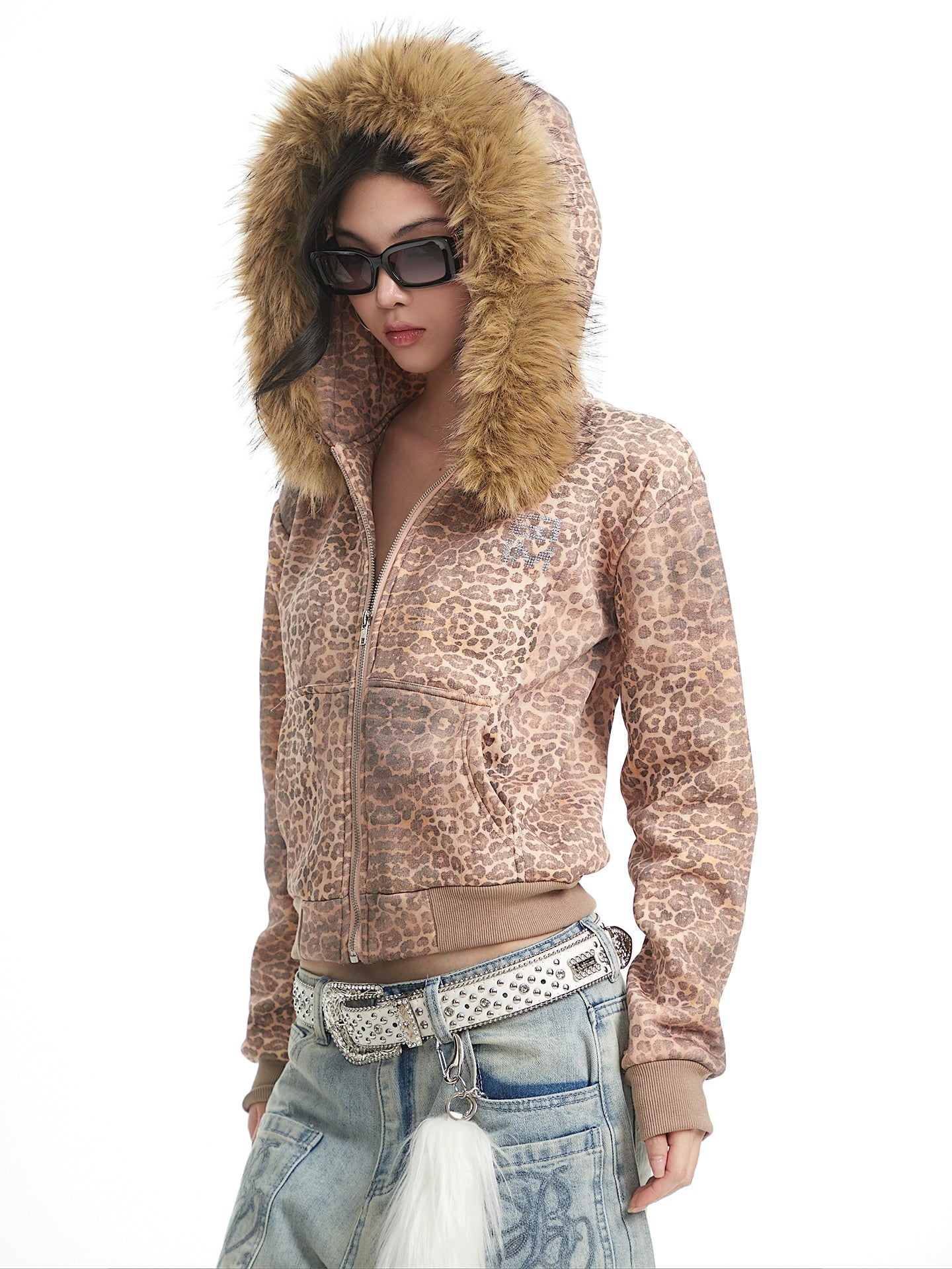 Retro leopard print fur collar thick short jacket
