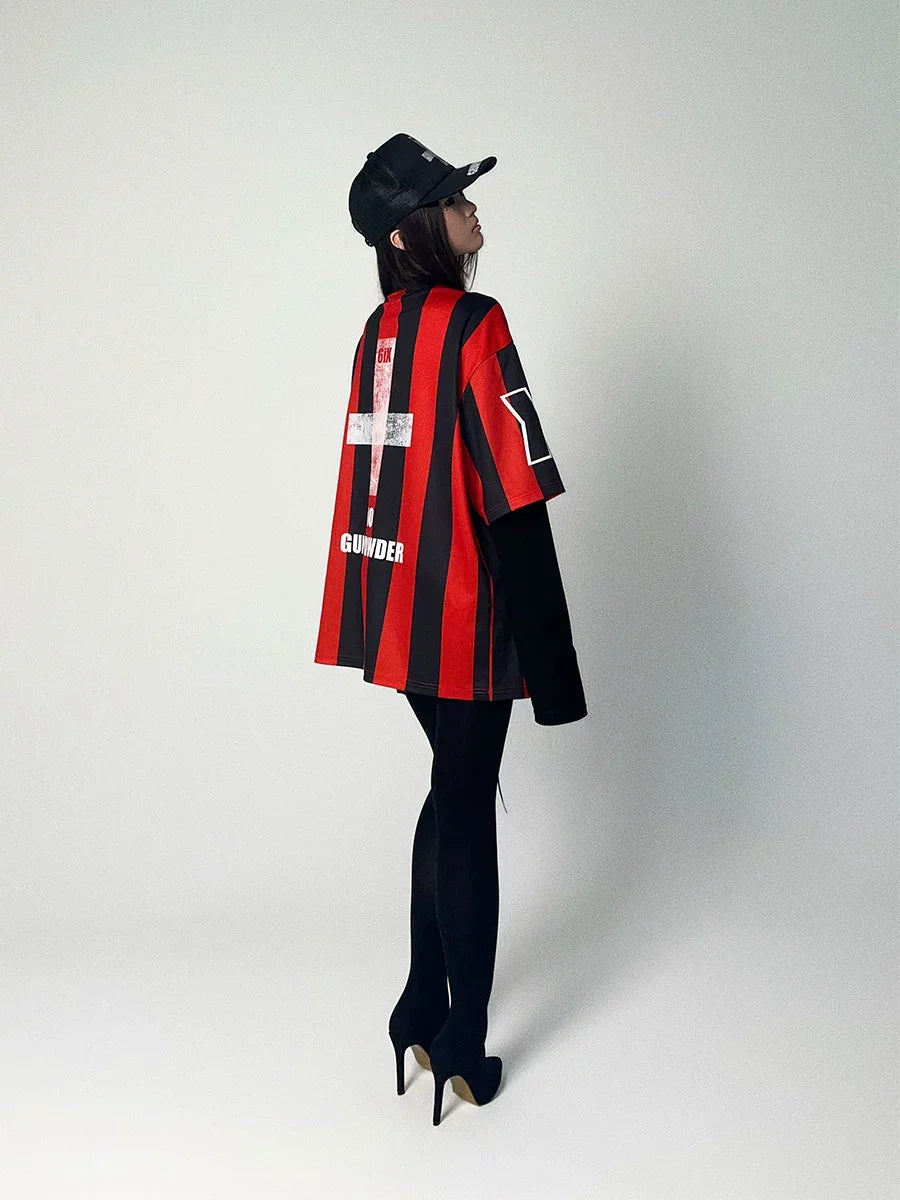 Irregular diagonal cross long sleeved jersey