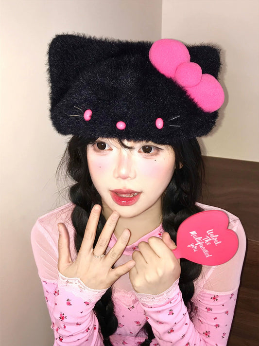Black Pink Hello Kitty Plush Hat