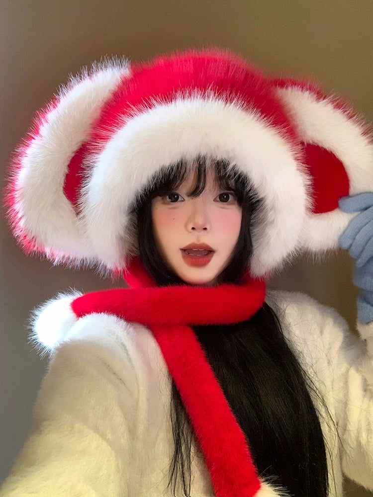 Cute red rabbit ear hat for Christmas
