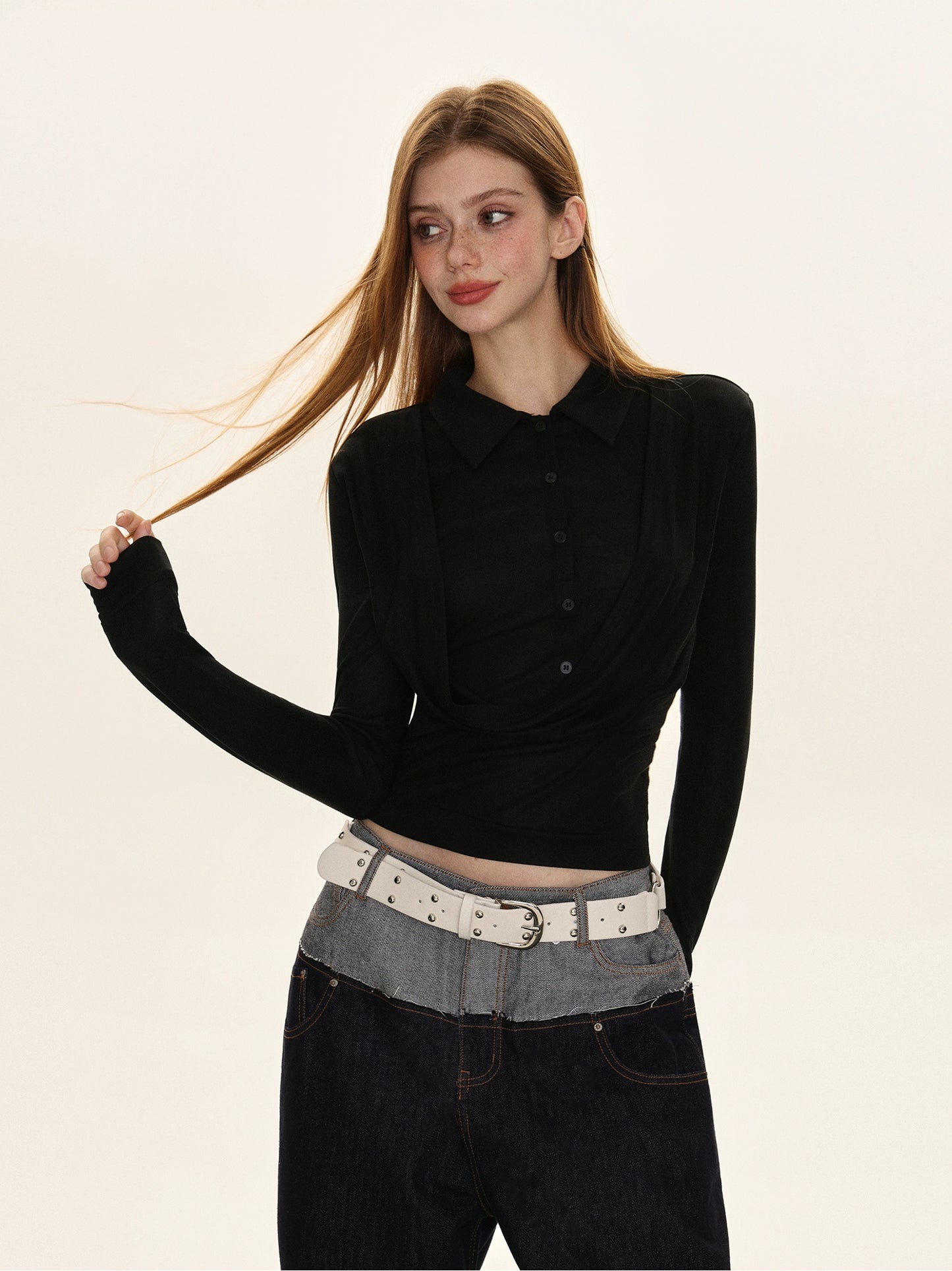 Polo collar button up top