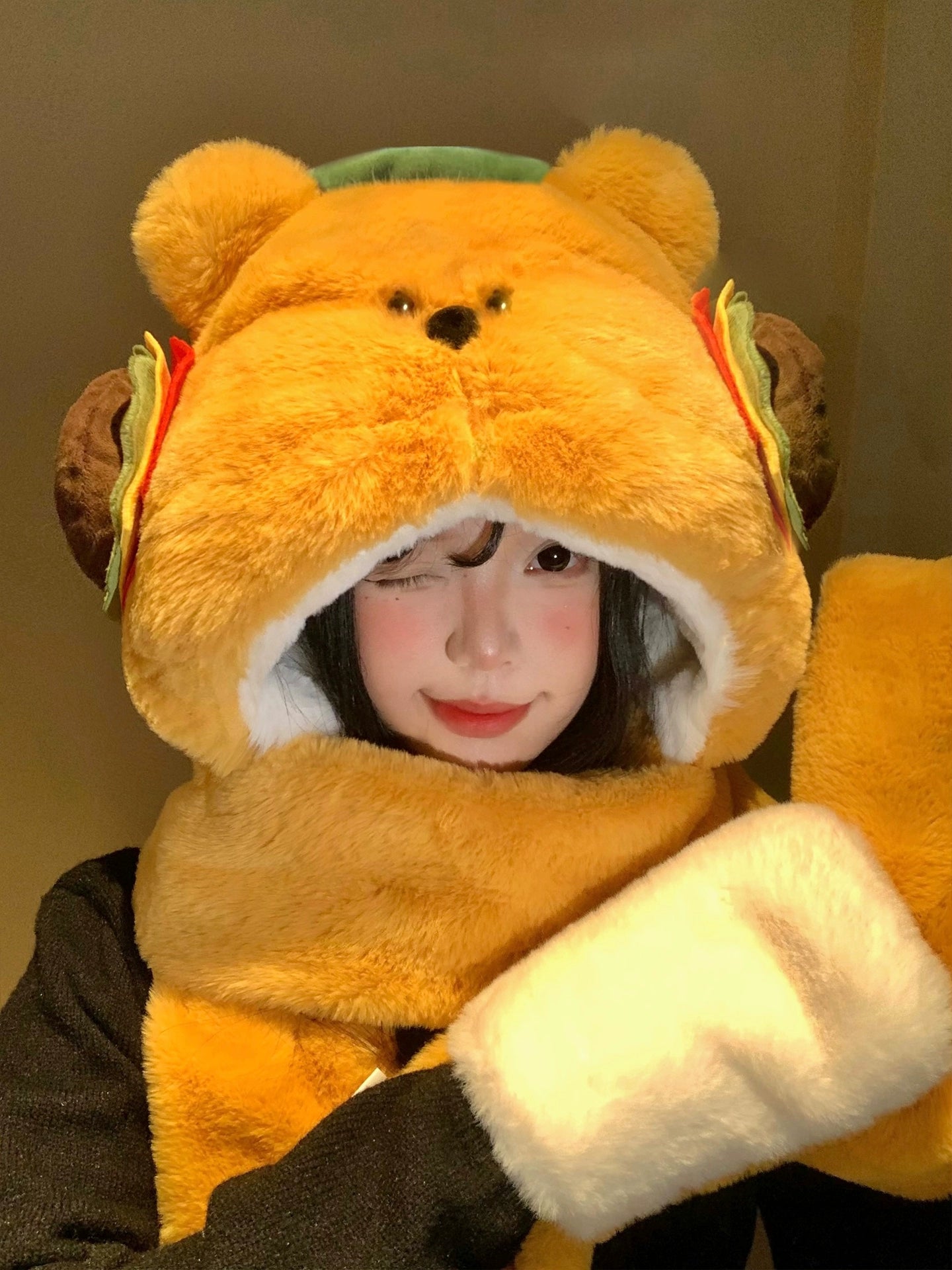 Burger Bear Hat and Scarf in One