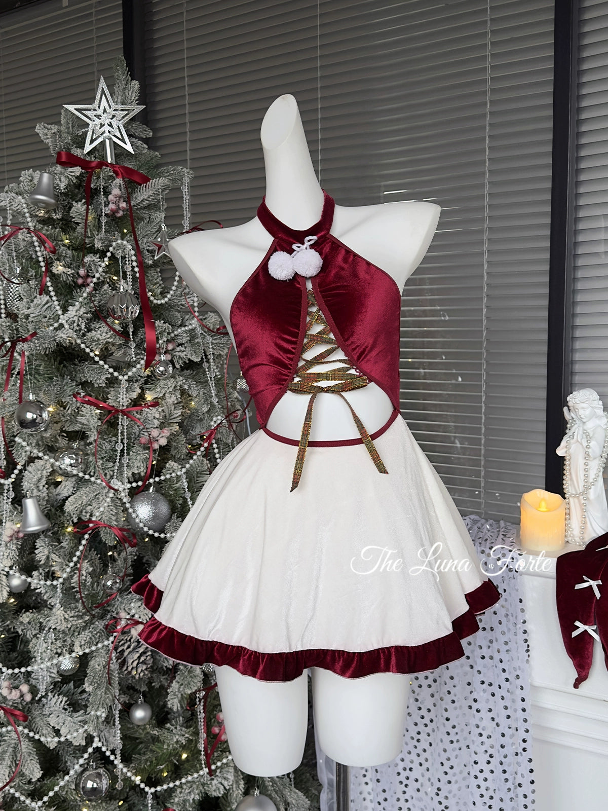 Christmas Red Velvet Neck Hanging Dress