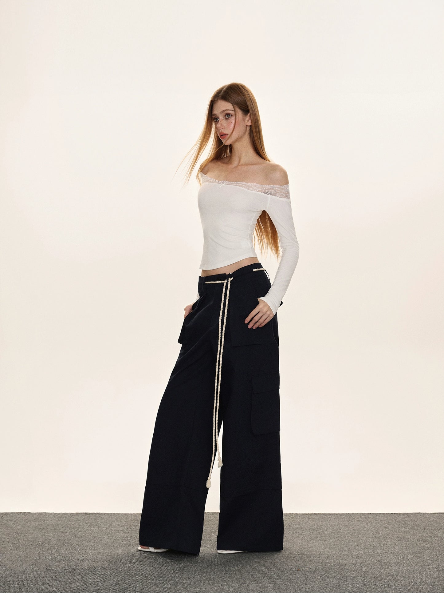 Lace trimmed long sleeved top