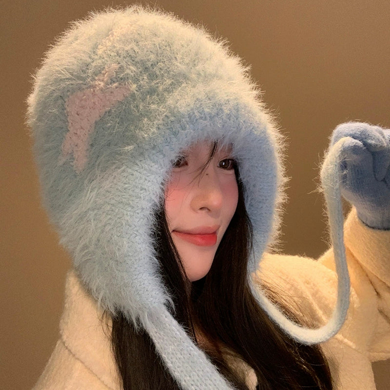 Cute Star Blue Knitted Plush Hat