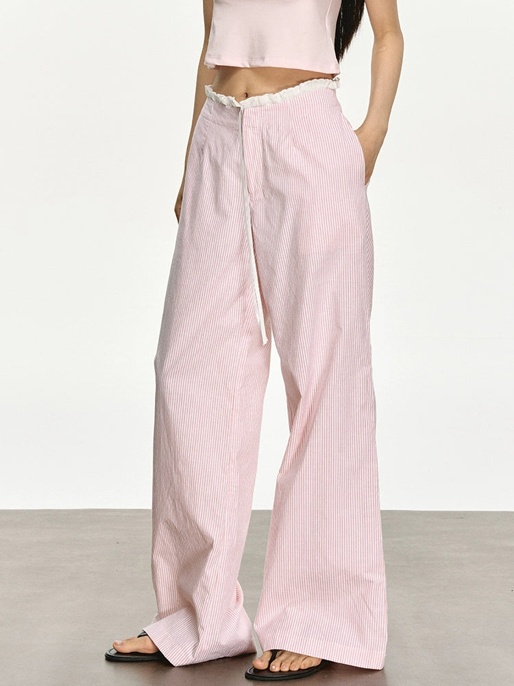 Lazy fungus lace loose striped casual sports pants