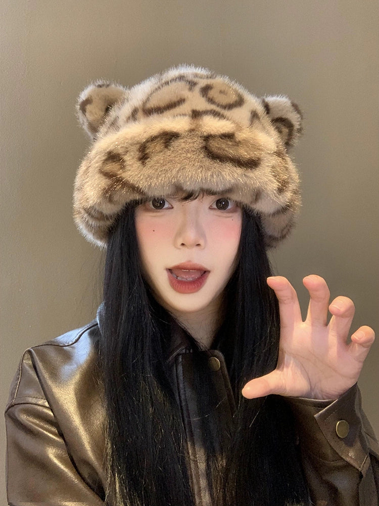 Little Bear Ears Leopard Pattern Plush Hat