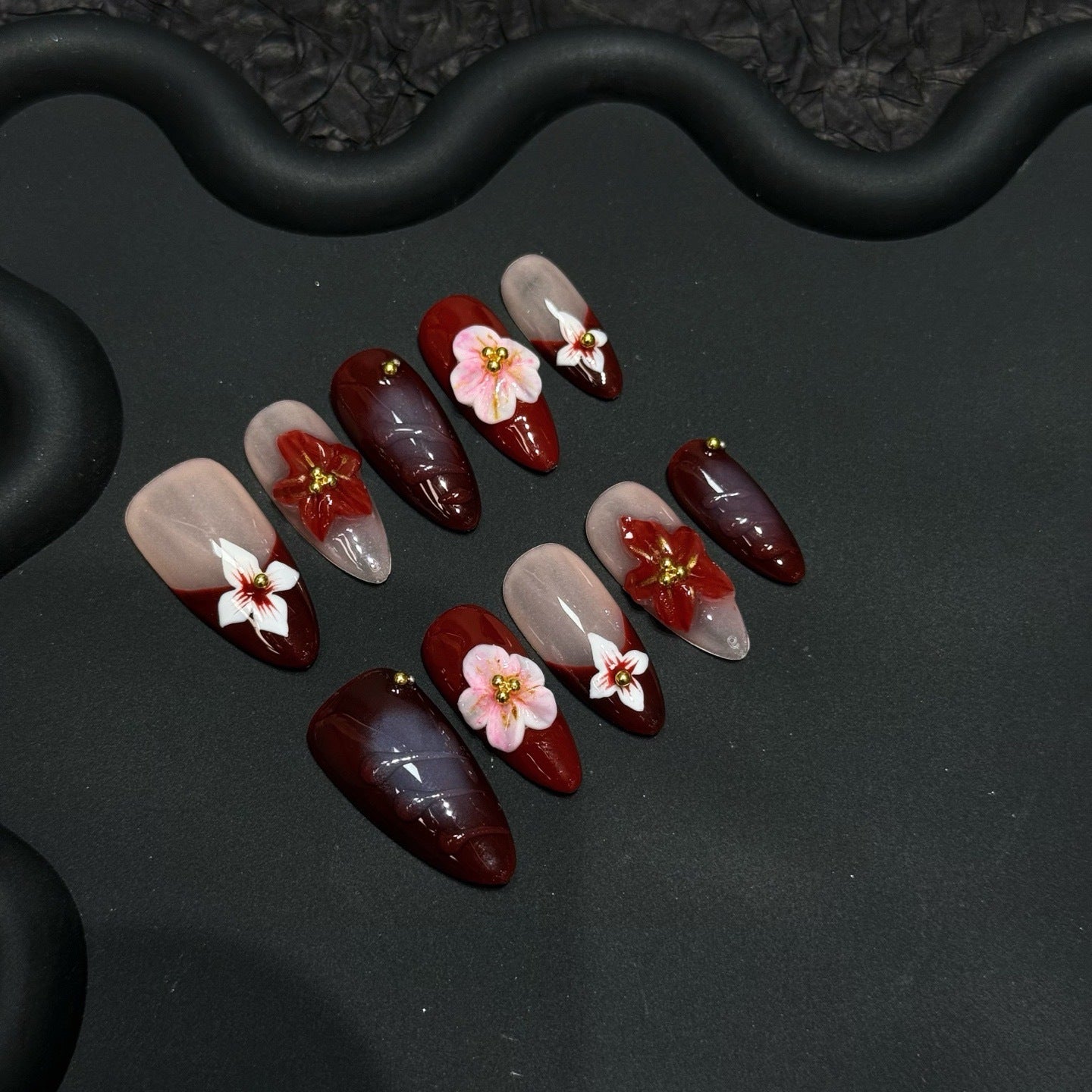 Blended hand drawn three-dimensional carved flower armor wearing handmade piece