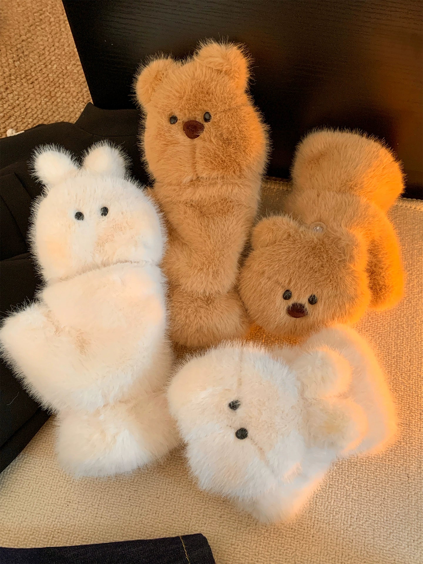 Cute teddy bear flip half finger plush gloves