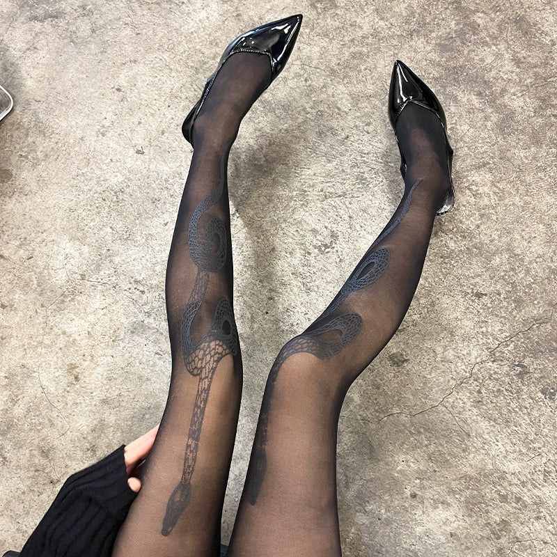 Serpentine Pattern Printed Pantyhose