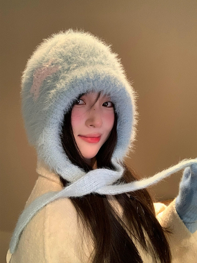 Cute Star Blue Knitted Plush Hat