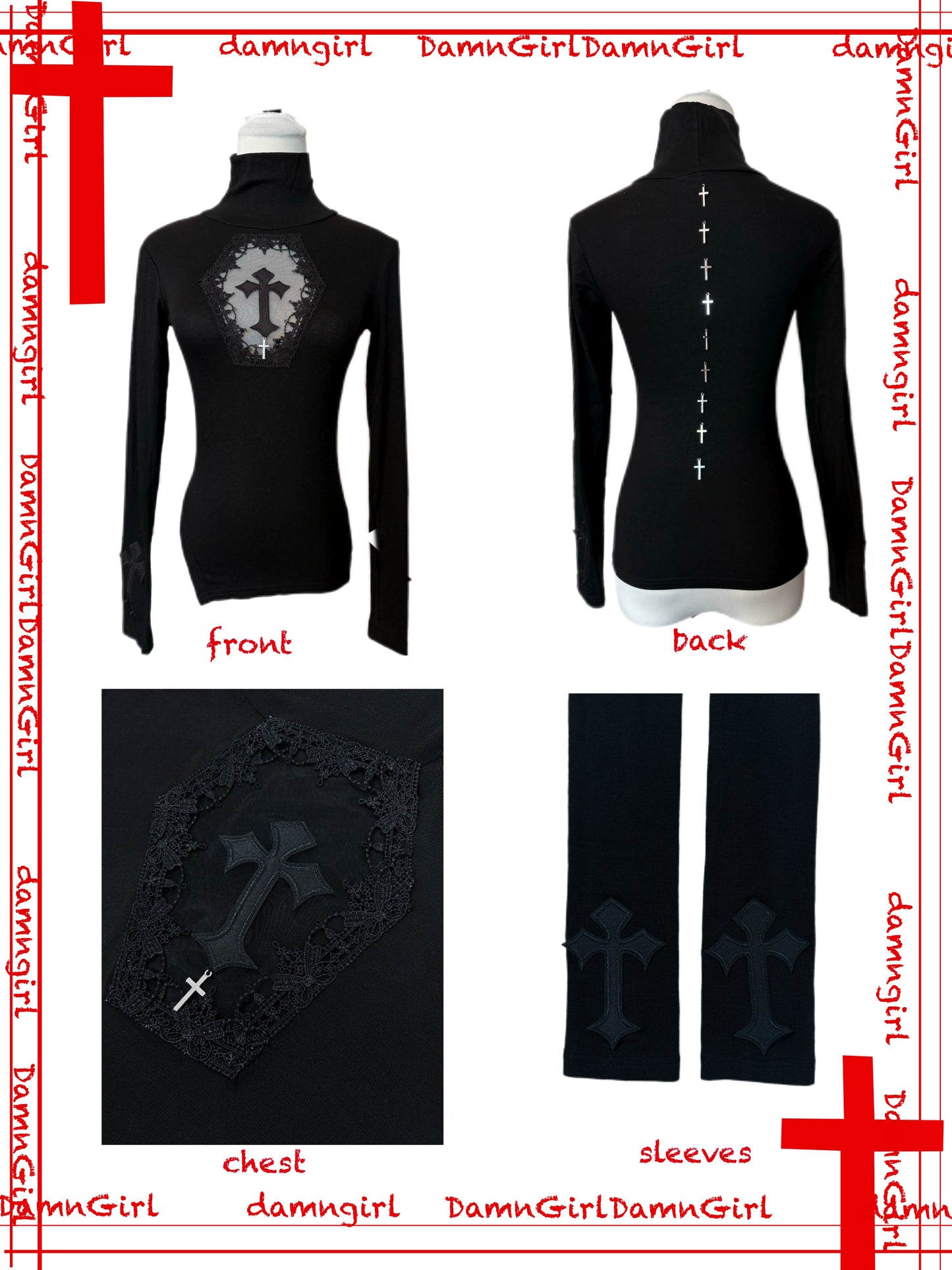 Dark Gothic cross hollow slightly transparent high neck base knit sweater