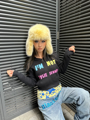 I'm NOT KYLIEJENNER hooded black knitted jacket