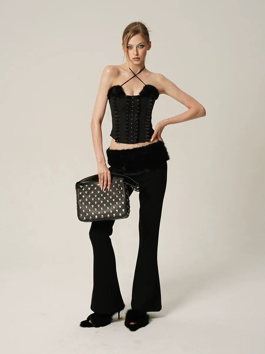 Mink fleece fishbone corset pants set