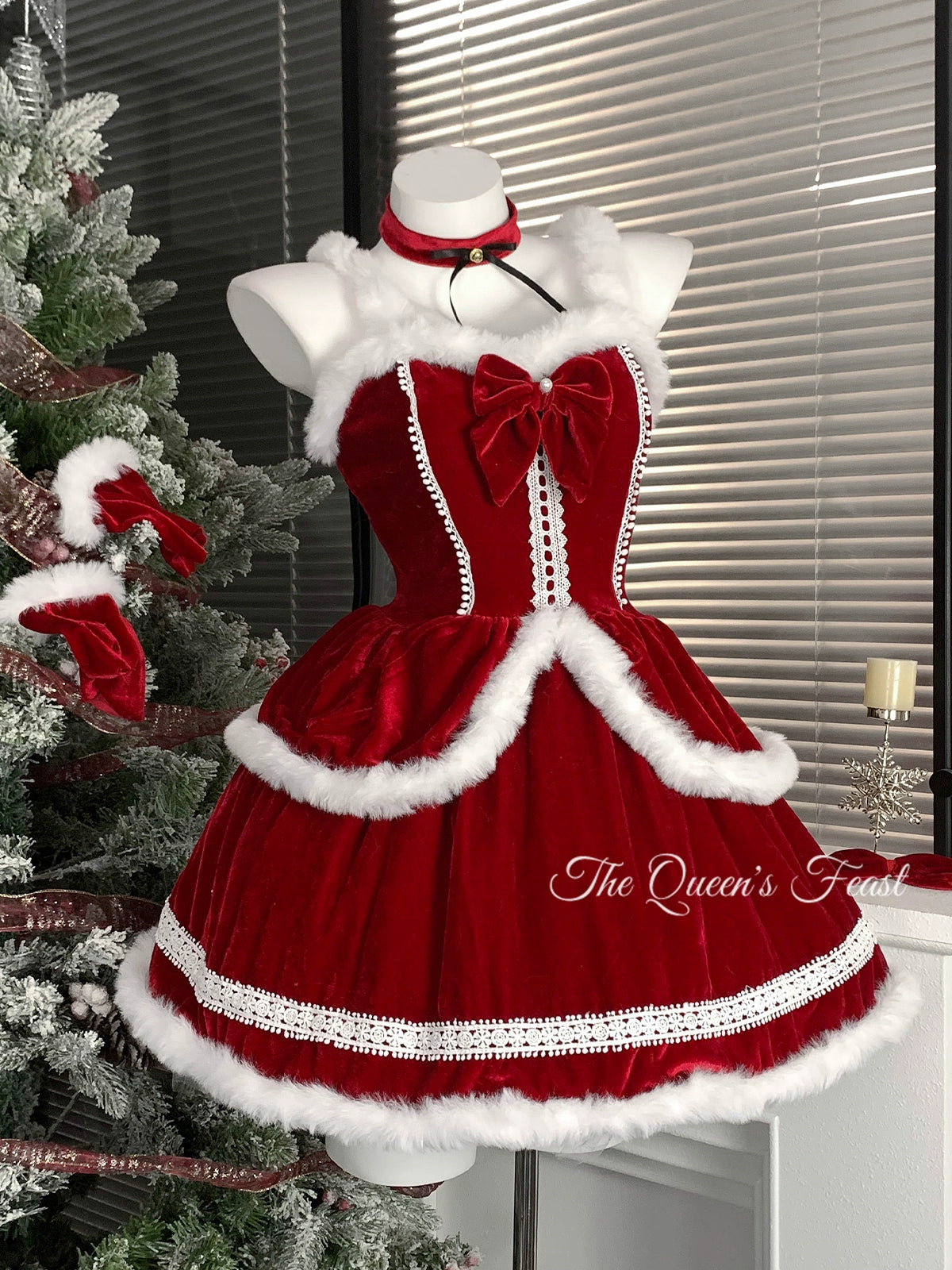 Red velvet camisole dress