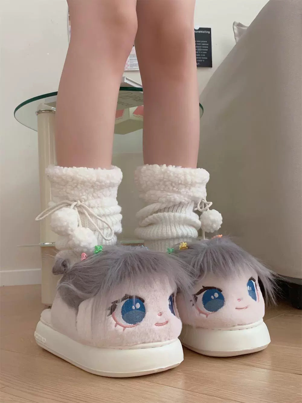 Cute big eyed cotton doll cotton slippers