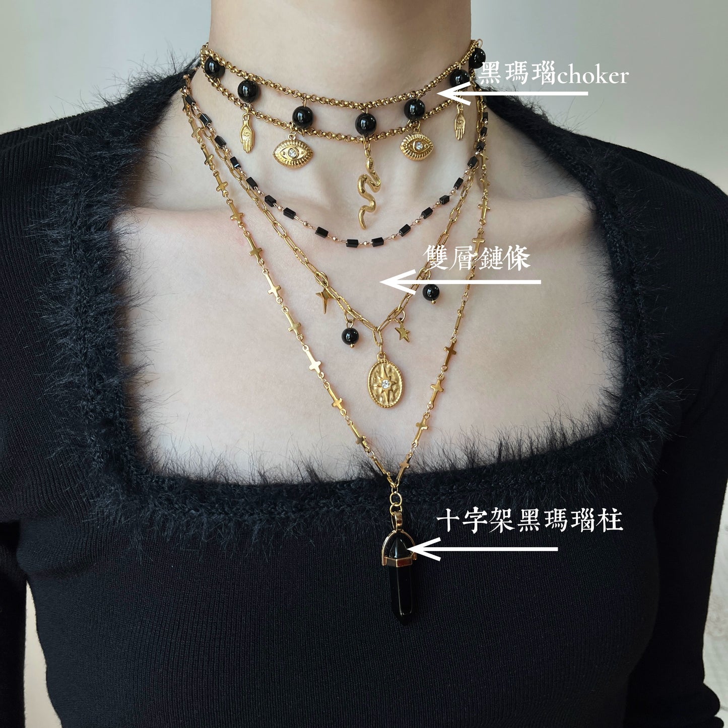 Midnight Sniper Black Gold Medusa Snake Titanium Steel Agate Necklace