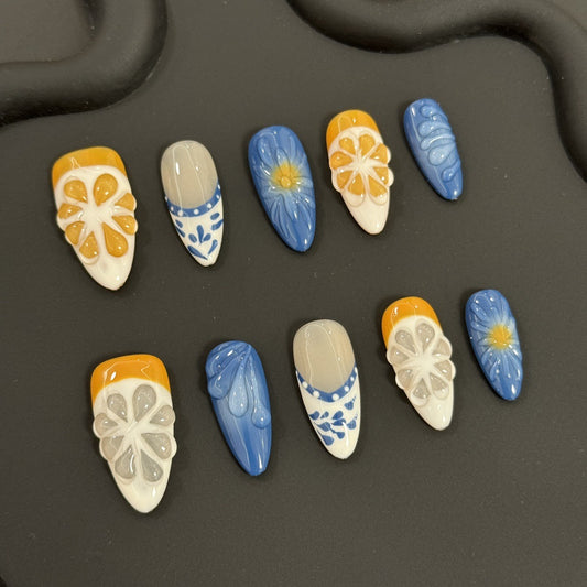 Blue three-dimensional flower almond armor