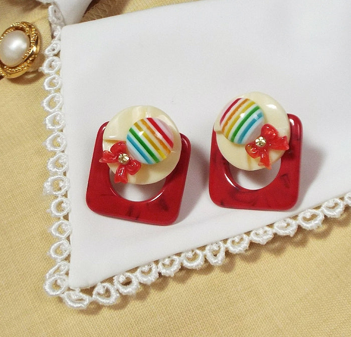 Rainbow Hat~Swimming Goldfish~Showa Flavor Summer Festival Colorful Candy Girl Earrings Strawberry Red