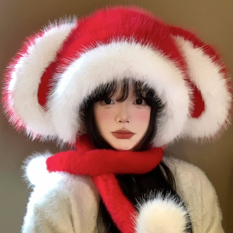 Cute red rabbit ear hat for Christmas